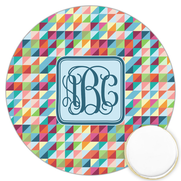 Custom Retro Triangles Printed Cookie Topper - 3.25" (Personalized)