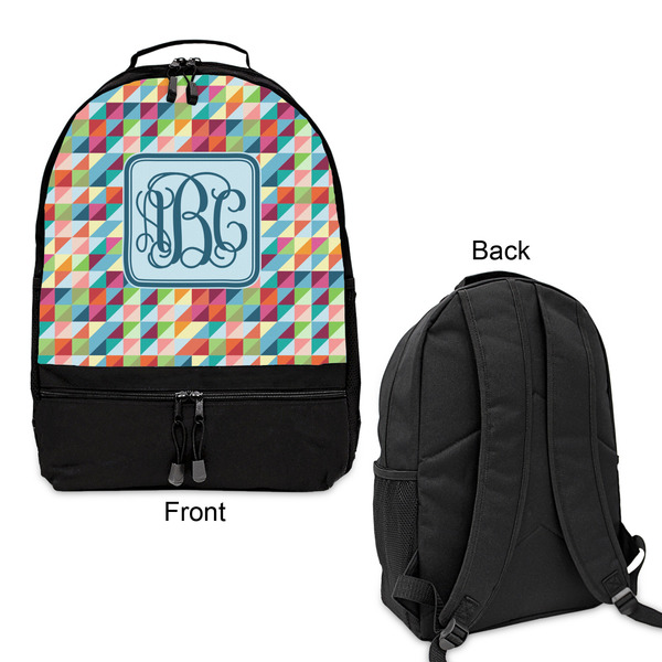 Retro Triangles Large Backpack - Black - Front & Back View