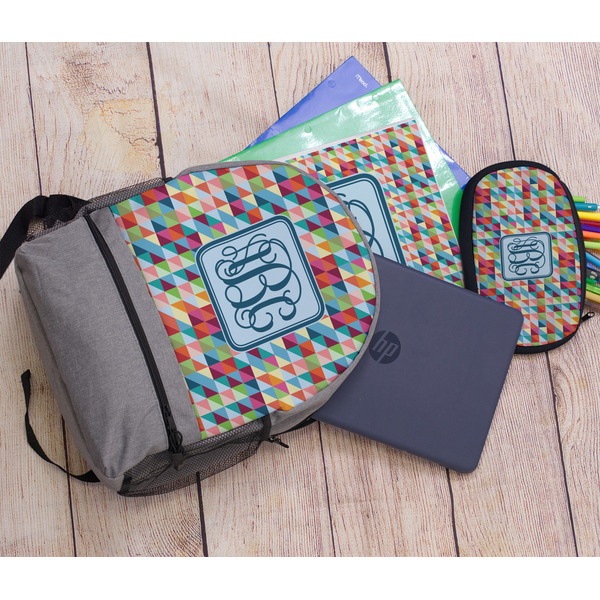 Retro Triangles Large Backpack - Gray - With Stuff