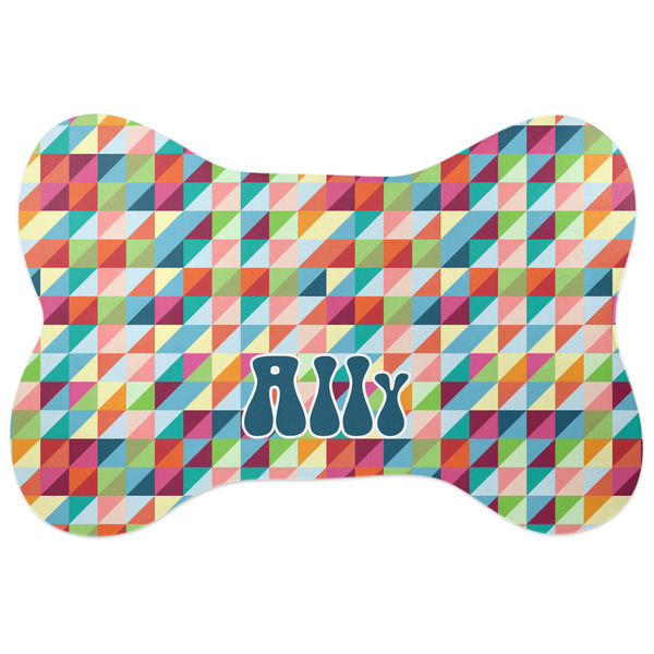 Custom Retro Triangles Bone Shaped Dog Food Mat (Personalized)