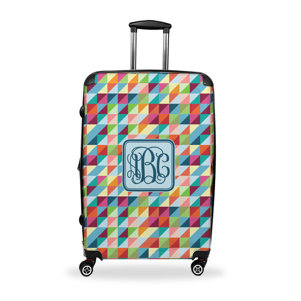 Custom Retro Triangles Suitcase - 28" Large - Checked w/ Monogram