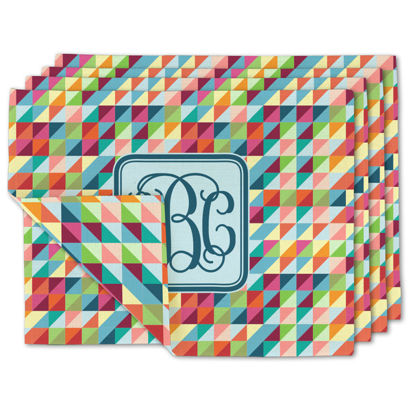 Custom Retro Triangles Double-Sided Linen Placemat - Set of 4 w/ Monogram