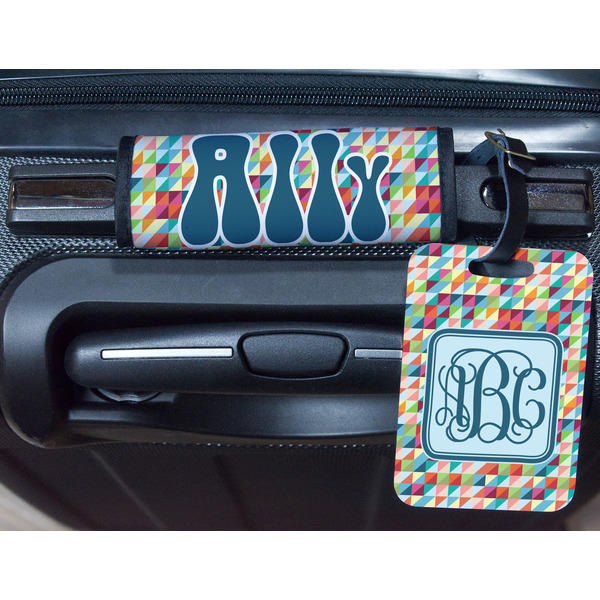 Retro Triangles Metal Luggage Tag & Handle Wrap - In Context
