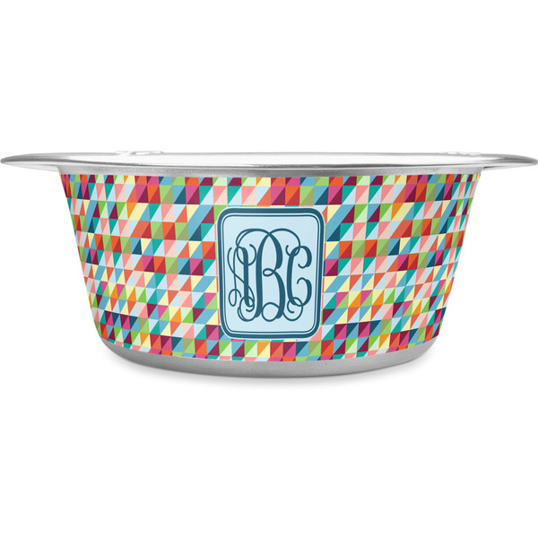 Custom Retro Triangles Stainless Steel Dog Bowl - Large (Personalized)