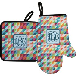 Retro Triangles Oven Mitt & Pot Holder Set w/ Monogram