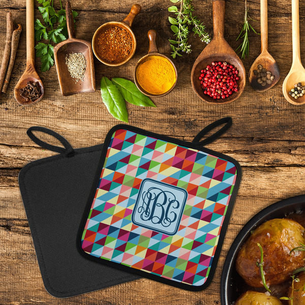 Retro Triangles Neoprene Pot Holder - Set of 2  LIFESTYLE (Flatlay)