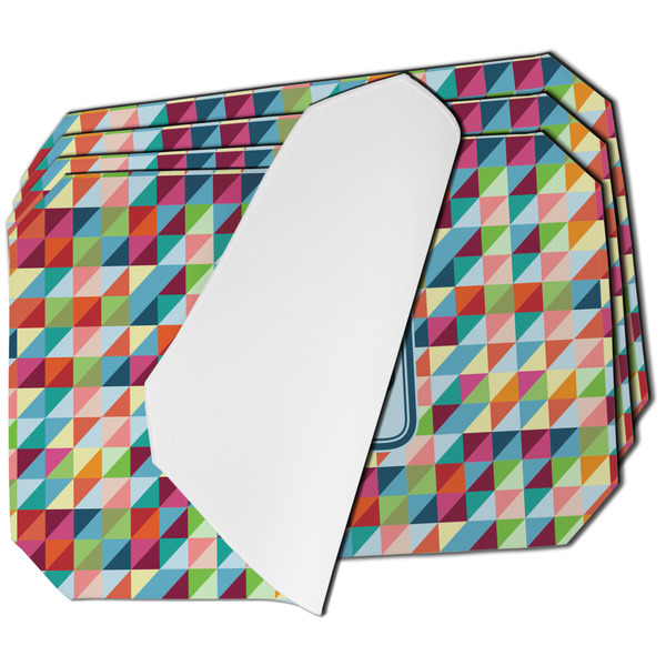 Custom Retro Triangles Dining Table Mat - Octagon - Set of 4 (Single-Sided) w/ Monogram