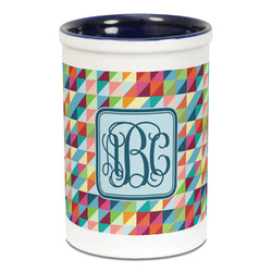 Retro Triangles Ceramic Pencil Holders - Blue