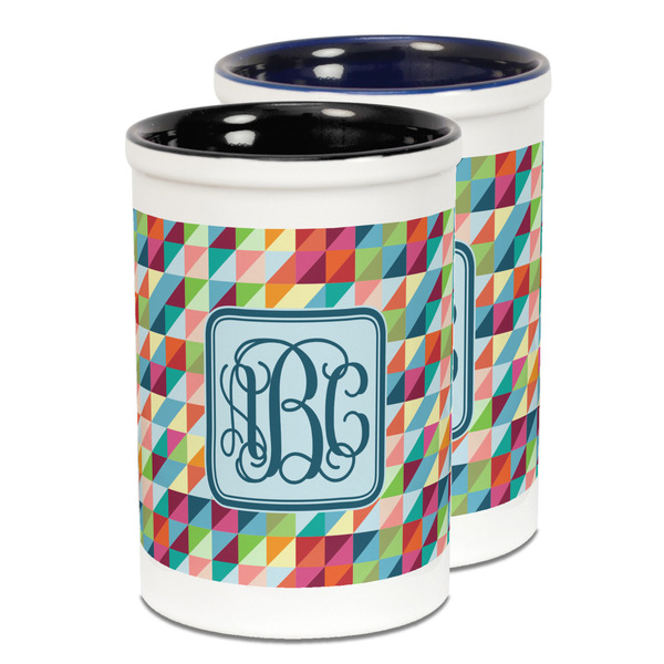 Custom Retro Triangles Ceramic Pencil Holder - Large