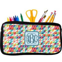 Retro Triangles Neoprene Pencil Case - Small w/ Monogram