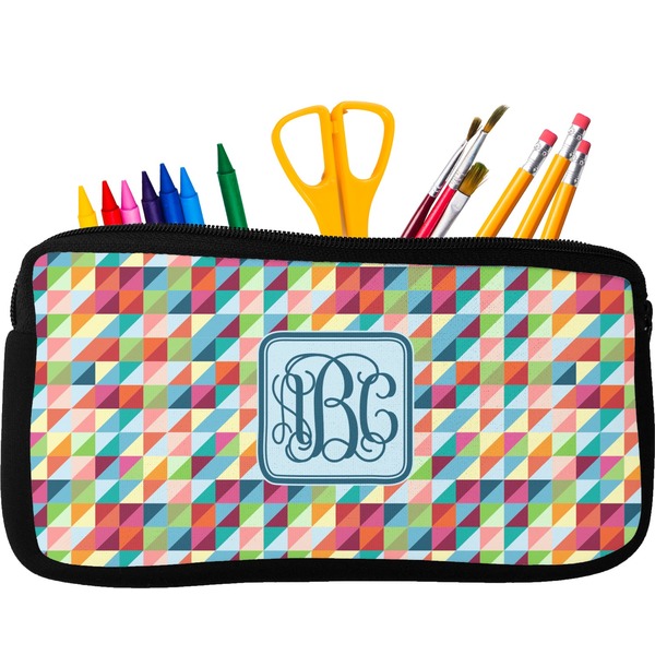 Custom Retro Triangles Neoprene Pencil Case - Small w/ Monogram