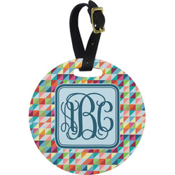 Retro Triangles Plastic Luggage Tag - Round (Personalized)