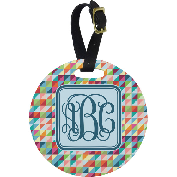 Custom Retro Triangles Plastic Luggage Tag - Round (Personalized)