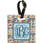 Retro Triangles Plastic Luggage Tag - Square w/ Monogram
