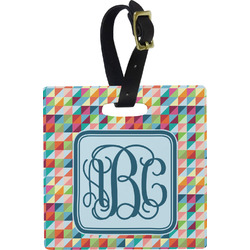 Retro Triangles Plastic Luggage Tag - Square w/ Monogram
