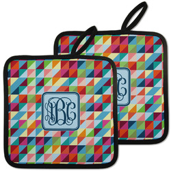 Retro Triangles Pot Holders - Set of 2 w/ Monogram