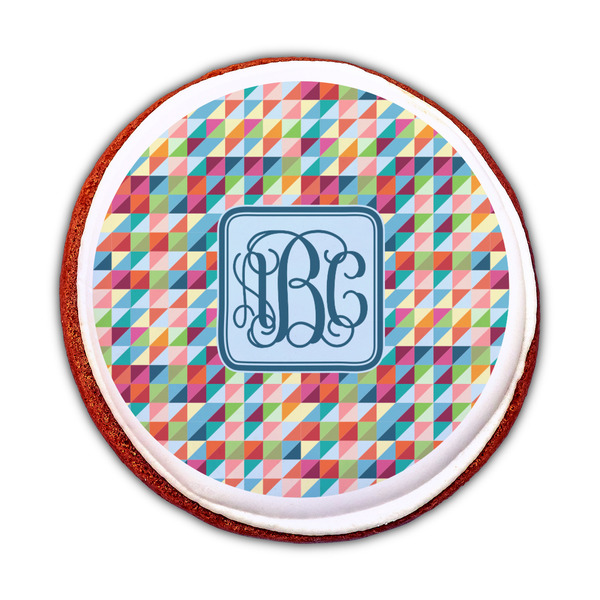 Retro Triangles Printed Icing Circle - Medium - On Cookie