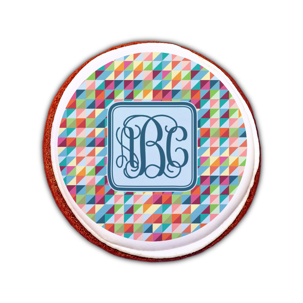 Retro Triangles Printed Icing Circle - Small - On Cookie