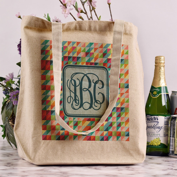 Retro Triangles Reusable Cotton Grocery Bag - In Context