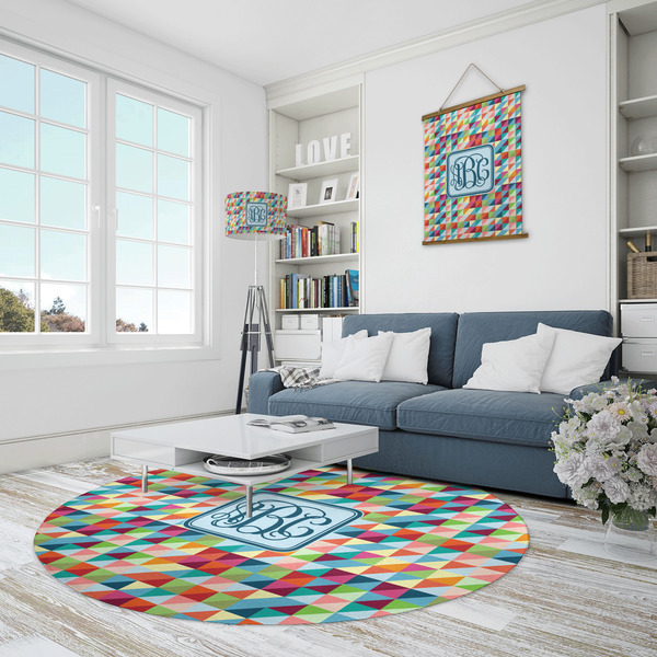 Retro Triangles Round Area Rug - IN CONTEXT