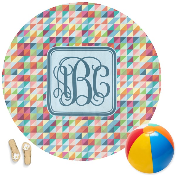 Custom Retro Triangles Round Beach Towel (Personalized)