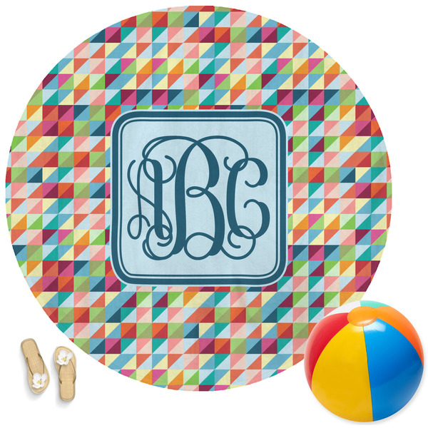 Custom Retro Triangles Round Beach Towel (Personalized)