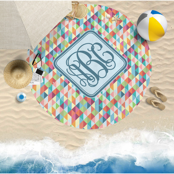 Retro Triangles Round Beach Towel Lifestyle