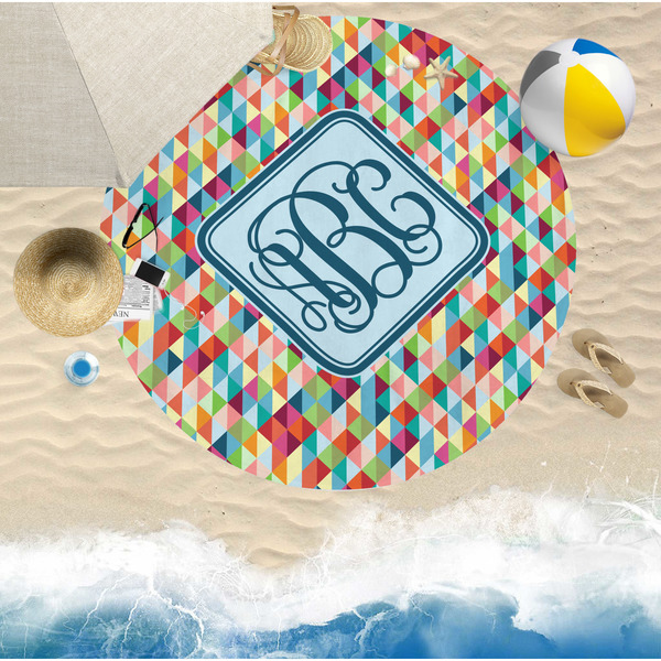 Retro Triangles Round Beach Towel Lifestyle
