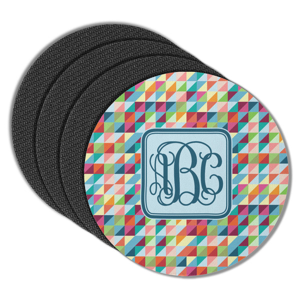 Custom Retro Triangles Round Rubber Backed Coasters - Set of 4 (Personalized)