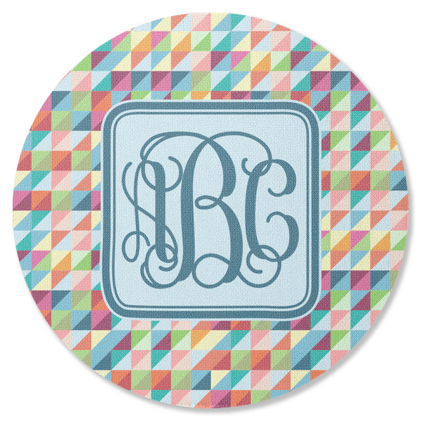 Custom Retro Triangles Round Rubber Backed Coaster (Personalized)