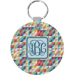 Retro Triangles Round Plastic Keychain (Personalized)