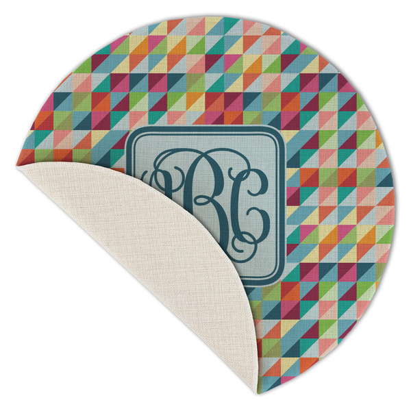 Retro Triangles Round Linen Placemats - Front (folded corner single sided)