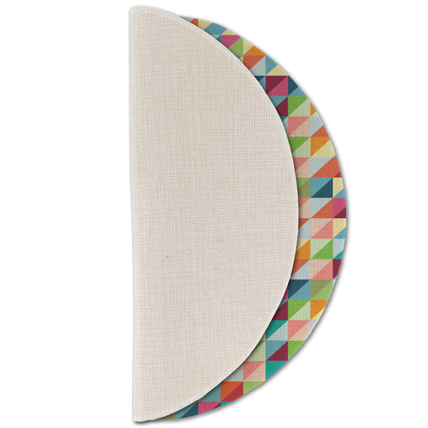 Retro Triangles Round Linen Placemats - HALF FOLDED (single sided)