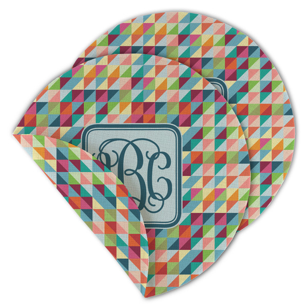 Custom Retro Triangles Round Linen Placemat - Double Sided (Personalized)