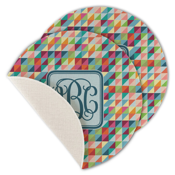 Custom Retro Triangles Round Linen Placemat - Single Sided - Set of 4 (Personalized)