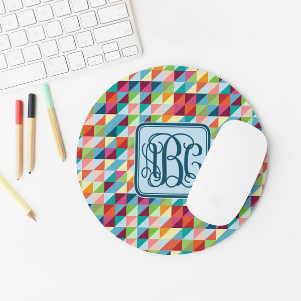 Retro Triangles Round Mousepad - LIFESTYLE 2