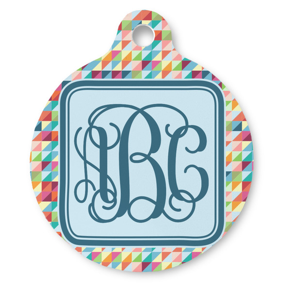 Custom Retro Triangles Round Pet ID Tag - Large (Personalized)