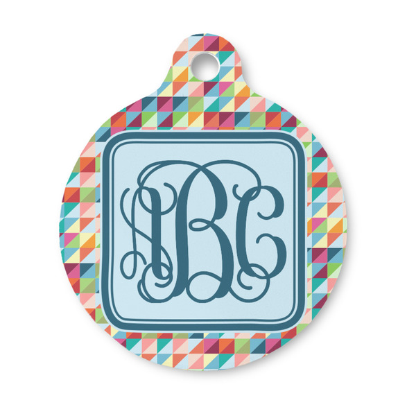 Custom Retro Triangles Round Pet ID Tag - Small (Personalized)