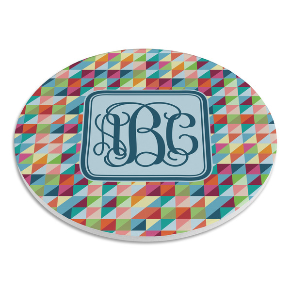 Retro Triangles Round Stone Trivet - Angle View