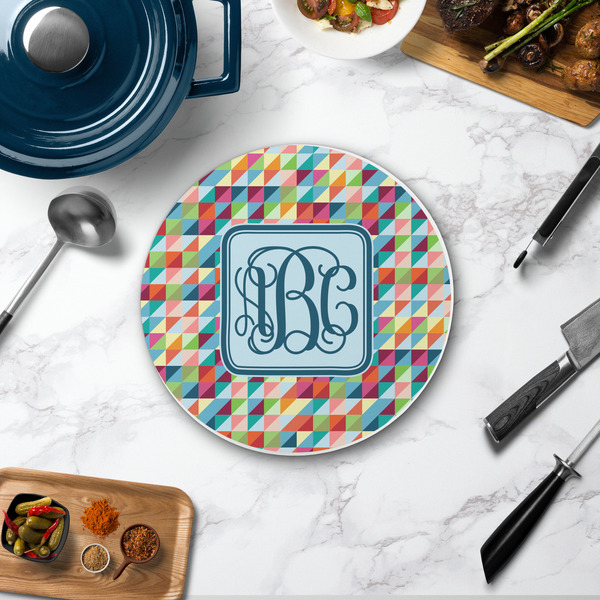 Retro Triangles Round Stone Trivet - In Context View