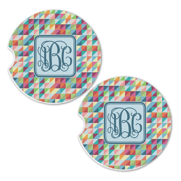 Retro Triangles Sandstone Car Coasters - Set of 2