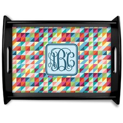 Retro Triangles Black Wooden Tray - Large (Personalized)