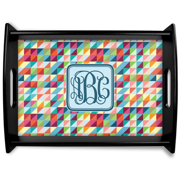Custom Retro Triangles Black Wooden Tray - Large (Personalized)