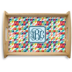 Retro Triangles Natural Wooden Tray - Small (Personalized)