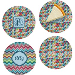 Retro Triangles Set of 4 Glass Appetizer / Dessert Plate 8" (Personalized)