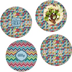 Retro Triangles Set of 4 Glass Lunch / Dinner Plate 10" (Personalized)