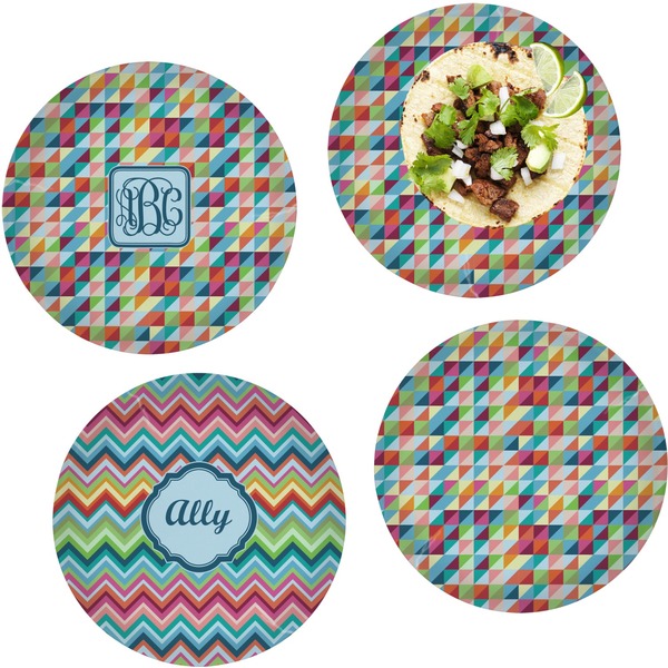 Custom Retro Triangles Set of 4 Glass Lunch / Dinner Plate 10" (Personalized)