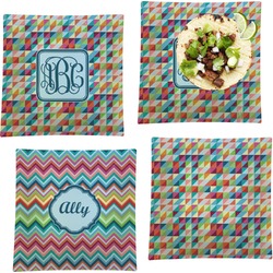 Retro Triangles Set of 4 Glass Square Lunch / Dinner Plate 9.5" (Personalized)