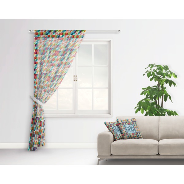 Retro Triangles Sheer Curtain With Window and Rod - in Room Matching Pillow