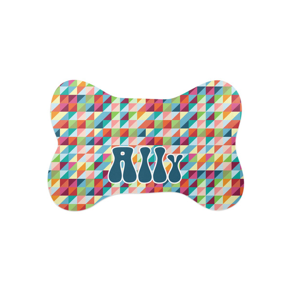 Custom Retro Triangles Bone Shaped Dog Food Mat (Small) (Personalized)